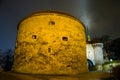 The Fat Margaret cannon tower. Night view of the entrance to the fortress with lighting. Tallinn, Estonia