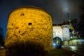 The Fat Margaret cannon tower. Night view of the entrance to the fortress with lighting. Tallinn, Estonia