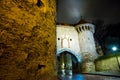 The Fat Margaret cannon tower. Night view of the entrance to the fortress with lighting. Tallinn, Estonia