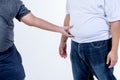 Fat men use their hands to grind the belly fat of their friends Royalty Free Stock Photo