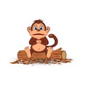 Fat monkey sitting in a wood cartoon Royalty Free Stock Photo