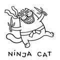 Fat ninja cat with two sais. Isolated vector illustration. Royalty Free Stock Photo