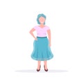 Fat obese casual woman standing pose smiling overweight lady obesity concept female cartoon character full length flat Royalty Free Stock Photo