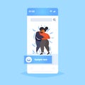 Fat obese couple dancing together overweight african american man woman embracing weight loss obesity concept smartphone
