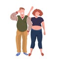 Fat obese couple standing together smiling overweight casual man woman obesity concept male female cartoon characters Royalty Free Stock Photo