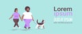 Fat obese couple walking with husky dog african american overweight man woman having fun obesity concept horizontal full