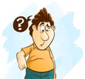 Fat Man Feeling unhappy and depressed about his excess weight and obesity. Vector cartoon Illustration Royalty Free Stock Photo