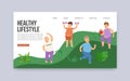 Fat obese men and healthy lifestyle vector web template. Illustration of overweight fatty guys training, doing exercises