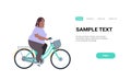 Fat obese woman riding bike overweight girl cycling bicycle weight loss concept african american female cartoon Royalty Free Stock Photo