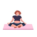 Fat obese woman sitting lotus pose overweight girl doing yoga exercises meditation concept female cartoon character full