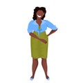 Fat obese woman standing pose african american overweight casual girl obesity concept female cartoon character full Royalty Free Stock Photo