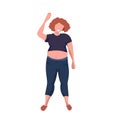 Fat obese woman standing pose smiling overweight casual girl obesity concept female cartoon character full length flat