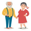 Fat old people. Plus size old people. Happy fat couple, man and women. Flat vector illustration.