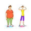 Fat overweight and fit athletic sport man show