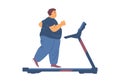 Fat overweight man exercising on treadmill, flat vector illustration isolated. Royalty Free Stock Photo