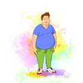 Fat overweight sport man over colorful splash