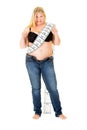 Fat overweight woman wearing a tape measure Royalty Free Stock Photo