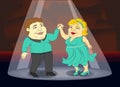 Fat people in beautiful costumes dancing ballroom dancing couple