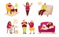 Fat People Characters with Full Body and Obesity Vector Set Royalty Free Stock Photo