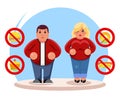 Fat people diet character beauty figure body lose overweight health refusal junk food flat cartoon design vector Royalty Free Stock Photo