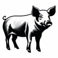 Woodcut-inspired Pig Drawing With Sleek Metallic Finish