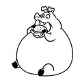 Fat pig eats fast food hamburger cartoon illustration coloring page