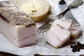 Fat pork bacon on white paper Royalty Free Stock Photo