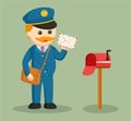 Fat postman deliver letters to the mailbox