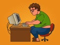 fat programmer with glasses comic pop art vector