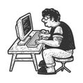 fat programmer with glasses sketch vector