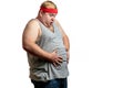 Fat young man making a gesture pointing to himself isolated on white background Royalty Free Stock Photo