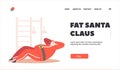 Fat Santa Doing Exercises for Weight Loss Landing Page Template. Sport Training, Healthy Character Pumping Pressure