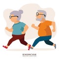 Fat senior man and woman doing workout to lose weight. Couple jogging and running . healthy lifestyles Royalty Free Stock Photo