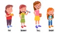 Fat, skinny, tall, short girls characters set