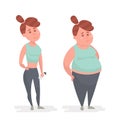 Fat and slim girls. Fat loss concept. Vector illustration.