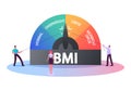 Fat and Slim People Obesity Weight Control, Body Mass Index Concept. Tiny Characters at Huge Scale with Obesity