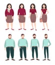 Fat and slim people. Weight loss concept. Woman and man figure. Colorful flat illustration.