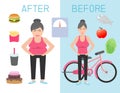 Fat and slim woman figure before and after the diet, healthy lifestyle, obese women lose weight , thick and thin girls, Fat and th Royalty Free Stock Photo