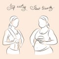 Fat and thin silhouettes of female figures. Thin woman after fit