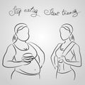 Fat and thin silhouettes of female figures. Thin woman after fit