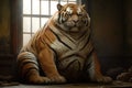 fat tiger is sitting. Animal obesity. Ecology. Royalty Free Stock Photo