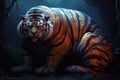 fat tiger is sitting. Animal obesity. Ecology.