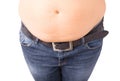 Fat tummy hanging over jeans Royalty Free Stock Photo