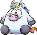 Fat cartoon unicorn sitting down