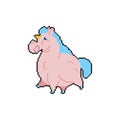 Fat Unicorn Pixel art. 8 bit fleshy mythical anima. pixelated Vector illustration