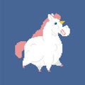 Fat Unicorn Pixel art. 8 bit fleshy mythical anima. pixelated Vector illustration