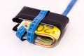 Fat wallet with a measuring tape Royalty Free Stock Photo