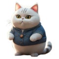 A fat white cat cartoon is standing and wearing a cute shirt..Ai Jenerated