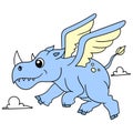The fat winged rhino flew around the sky, doodle icon image kawaii