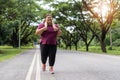 Fat woman asian running at the park